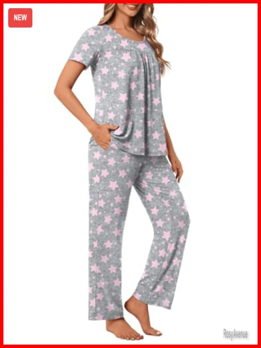 2 Piece Pajama Set Short Sleeve Soft Rayon Spandex Loungewear
